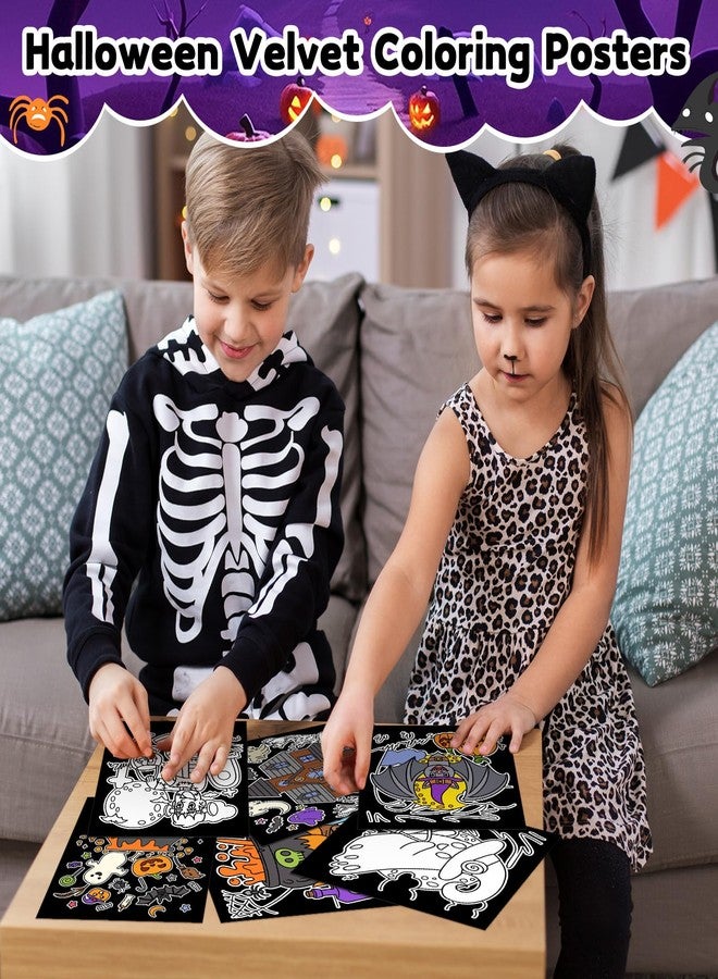 Moinchore 48 Pcs Halloween Velvet Coloring Posters Fuzzy Felt Coloring Pages Crafts for Adults Teenagers Classroom Holiday Arts Crafts Activity Party - Image 5